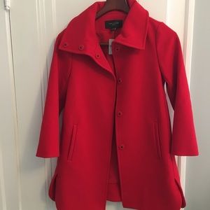 Red hip length coat